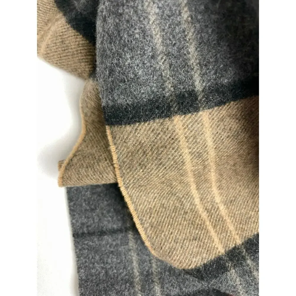 Jos. A. Bank 100% Cashmere Plaid Scarf Fringe Orange Gray Blue Autumn Gorpcore